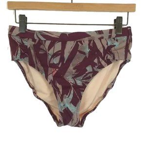 NWOT Womens Size 4 Garnet Hill Purple Gray Floral Foliate Print Bikini Bottoms